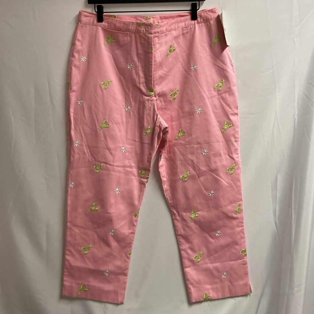 Vintage Lilly Pulitzer Capri Pants Embroidered Lobsters/Daisies Pink Size 14 NWT